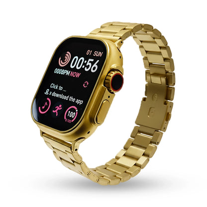 x8 ultra Gold smartwatch with a metal band on a white background