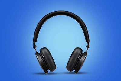 Black headphones on a blue background