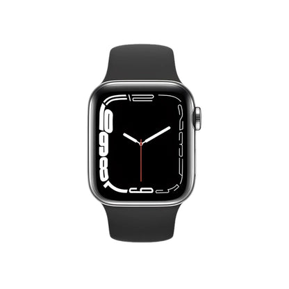 i7 pro Smartwatch with black band on a white background