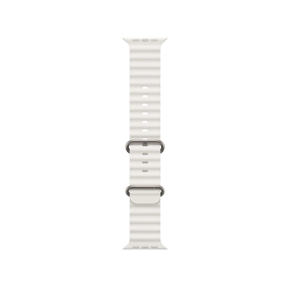 White watch strap with metal buckles on a white background