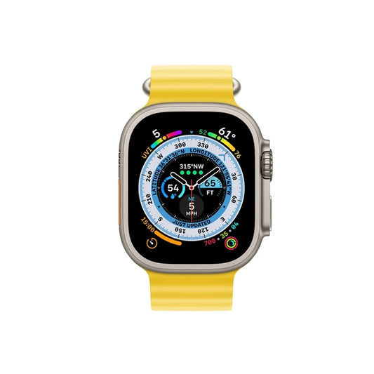 Smartwatch with a yellow band on a white background